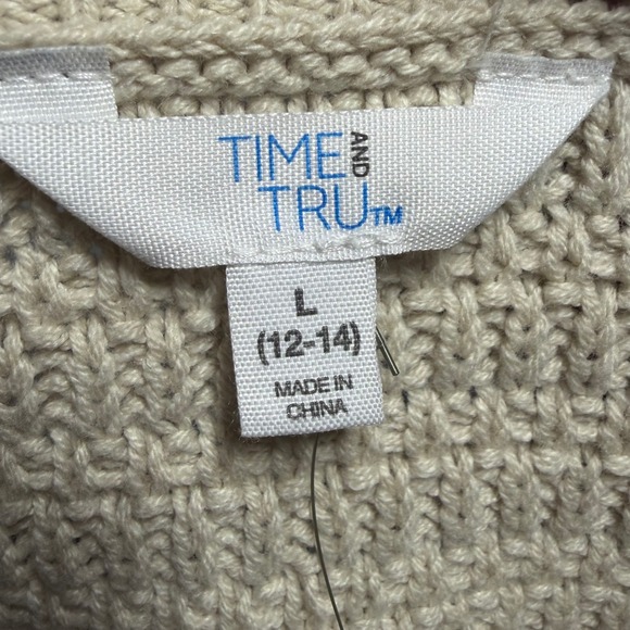 Time and Tru Flutter Sleeve Sweater Set 2PK L Navy Beige Contrast Trim - Picture 9 of 11